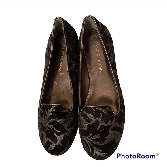 ARTURO CHIANG SHOES FLATS LOAFERS BLACK GRAY FLORAL BURNOUT VELVET Size 7.5 - Picture 1 of 14